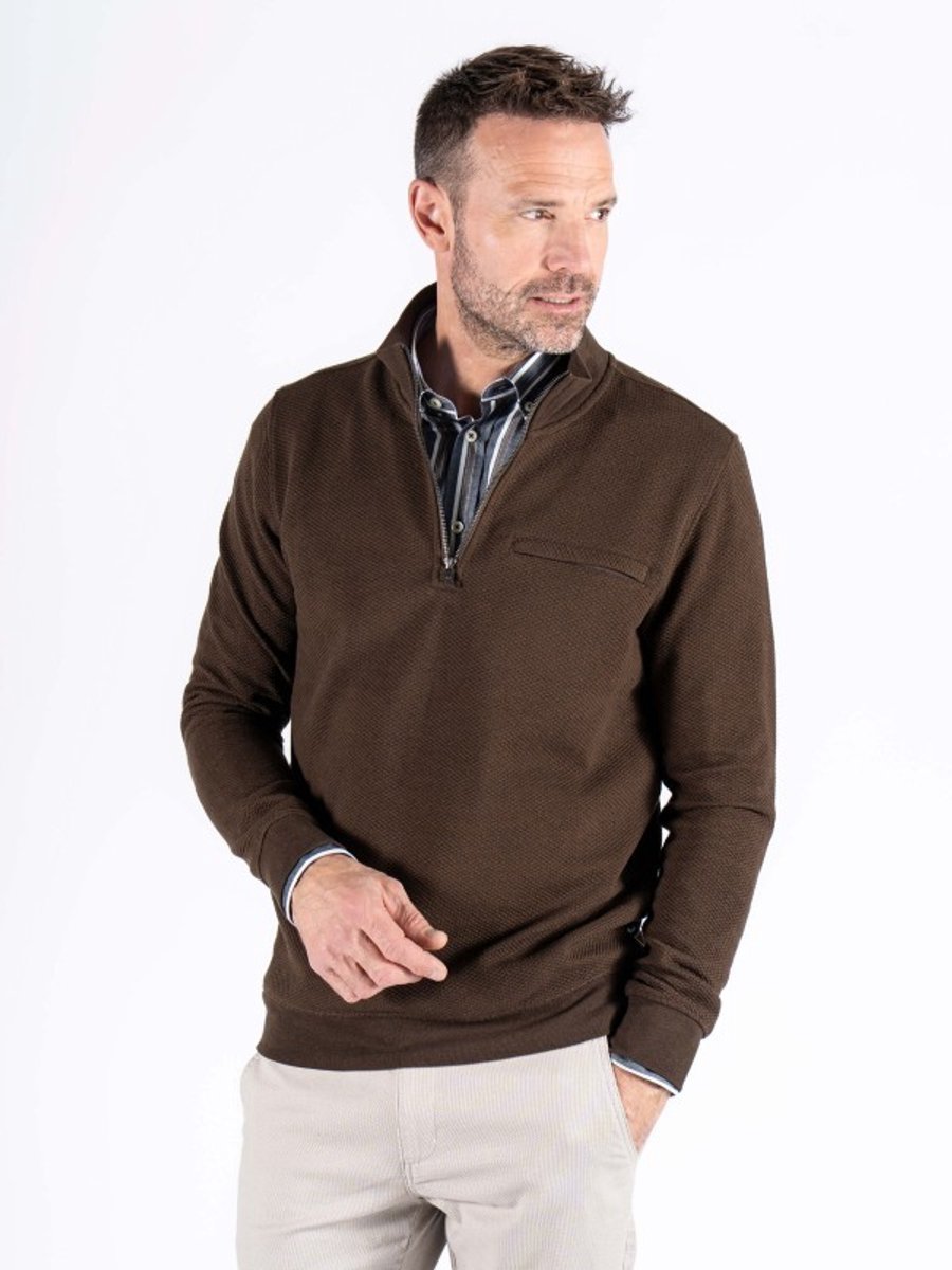 Trui 600281 bruin uni Tony kort rits Pre End - maat M