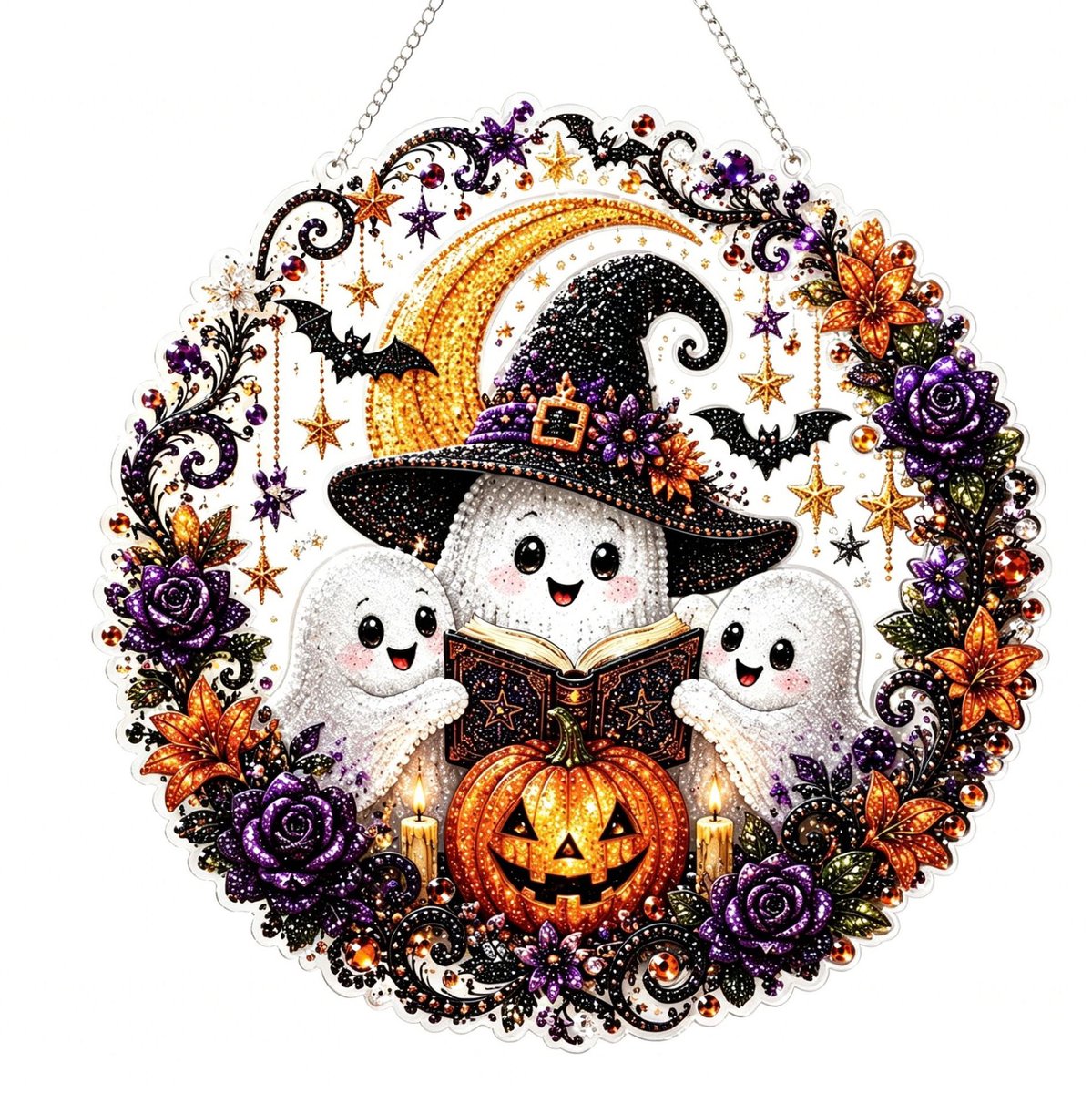 Casalora® DIY Diamond Painting Halloween Lachend Spook Raamhanger – 5D Acryl Hangdecoratie Kit – Halloween Decoratie