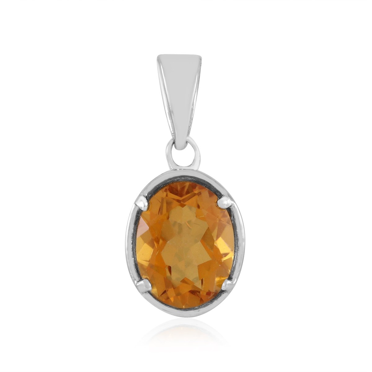 Cavill - Zilveren Hanger met 1,648 ct Ovale Oranje Kwarts - 925 Sterling Zilver Platina Gecoat - Minimalistisch Modern Braziliaanse Kwarts Sieraad