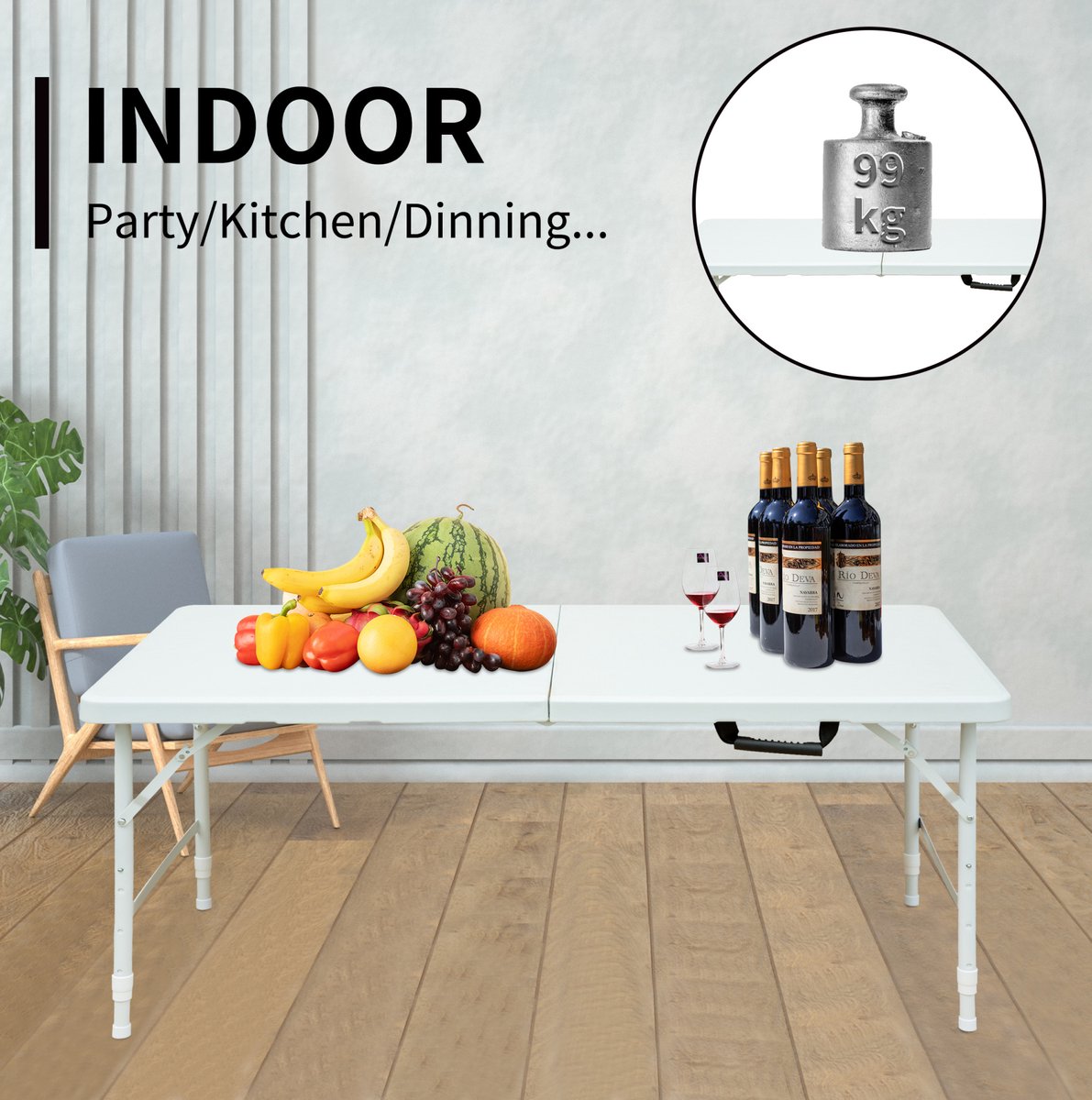 COVREO Eettafel 124,97 cm bij 60,96 cm wit, kunststof blad, opklapbaar
