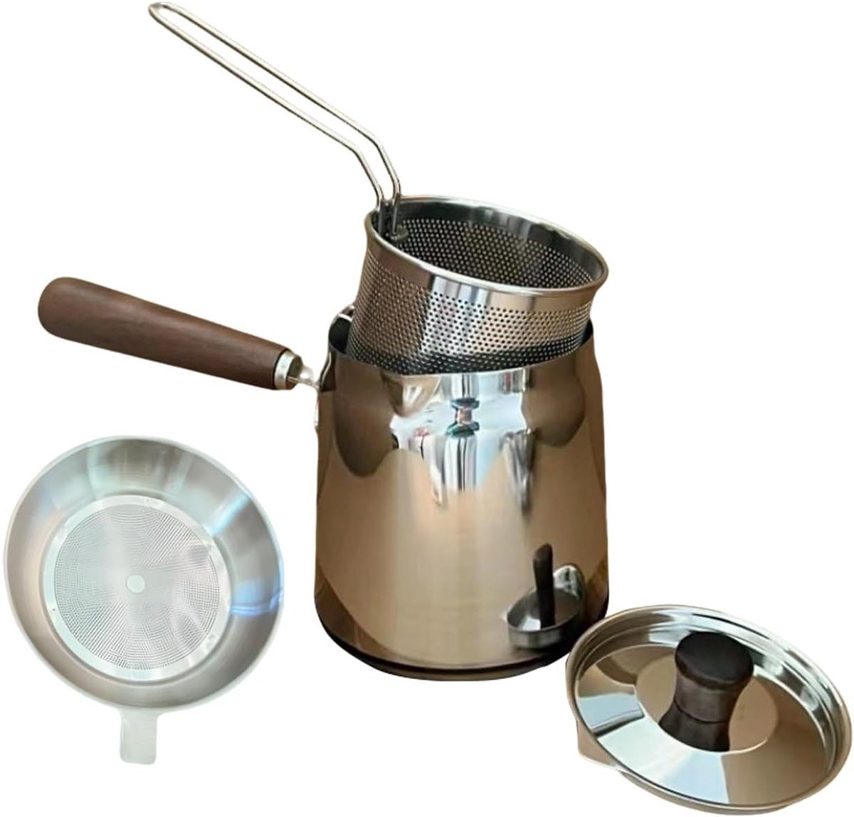 Friteuse met Mand - Frituurpan Diep Vlees - Thuis Frituren - Lekvrije Schenktuit - 16.3 cm - Zilver