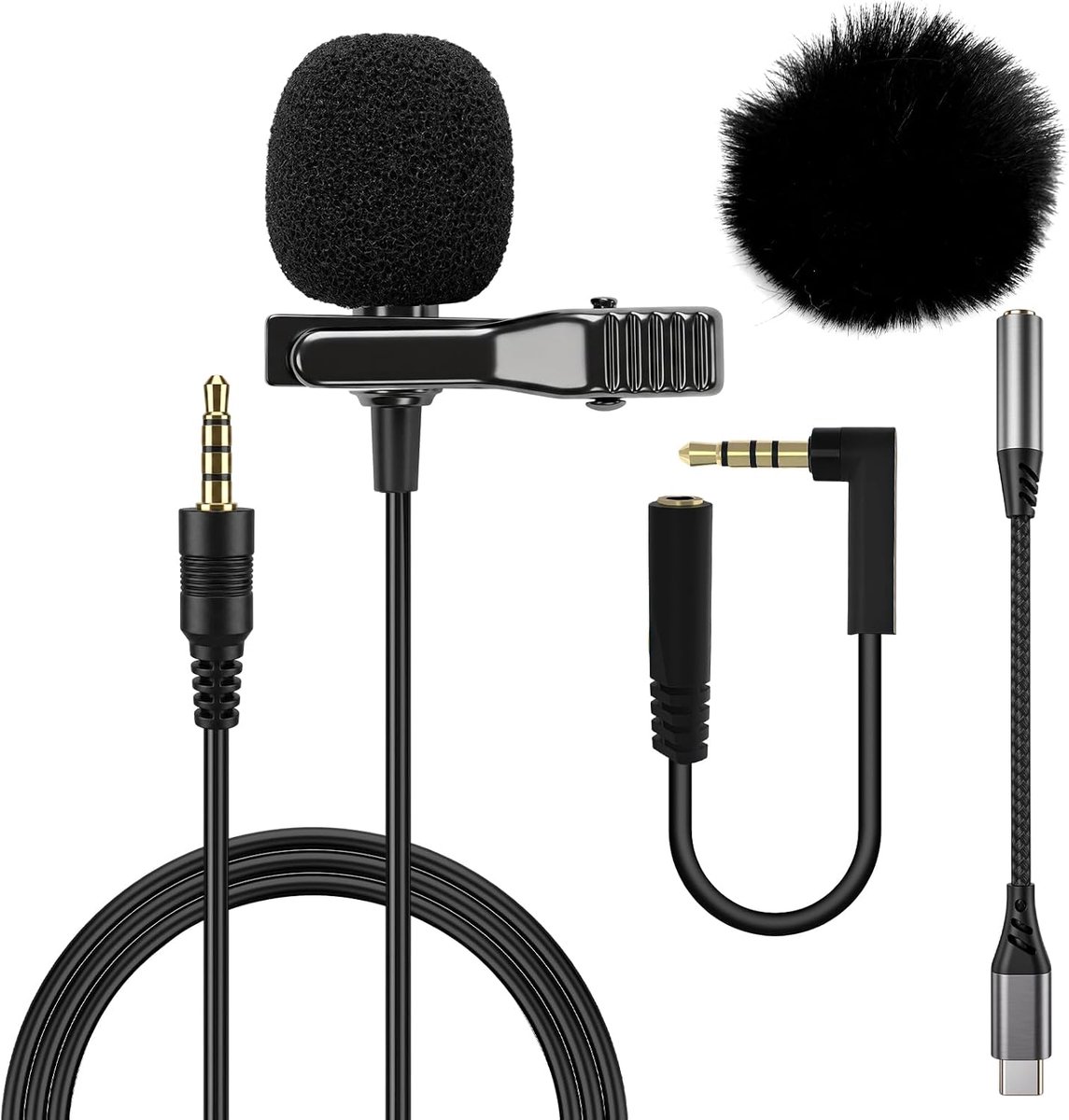 Microfoon 3,5 mm jack audio - 1,5 m met clip - bont voorruit - ideaal voor opname - SnelShoppen