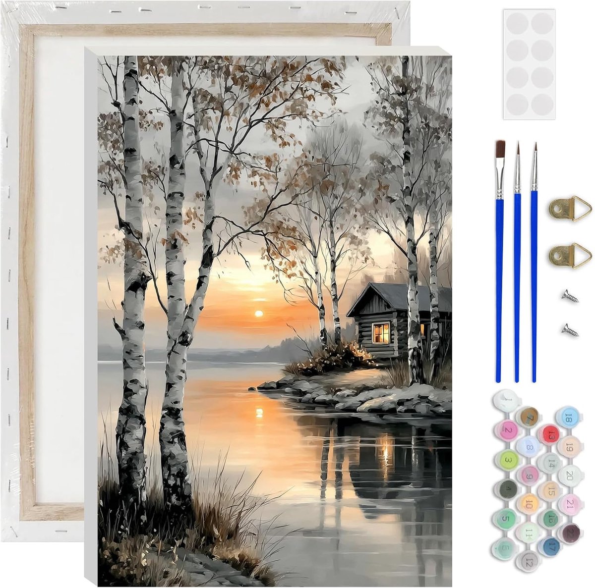 Schilderen op nummer - Birch bomen schilderij - DIY acrylverf set - Leuk voor volwassenen - SnelShoppen
