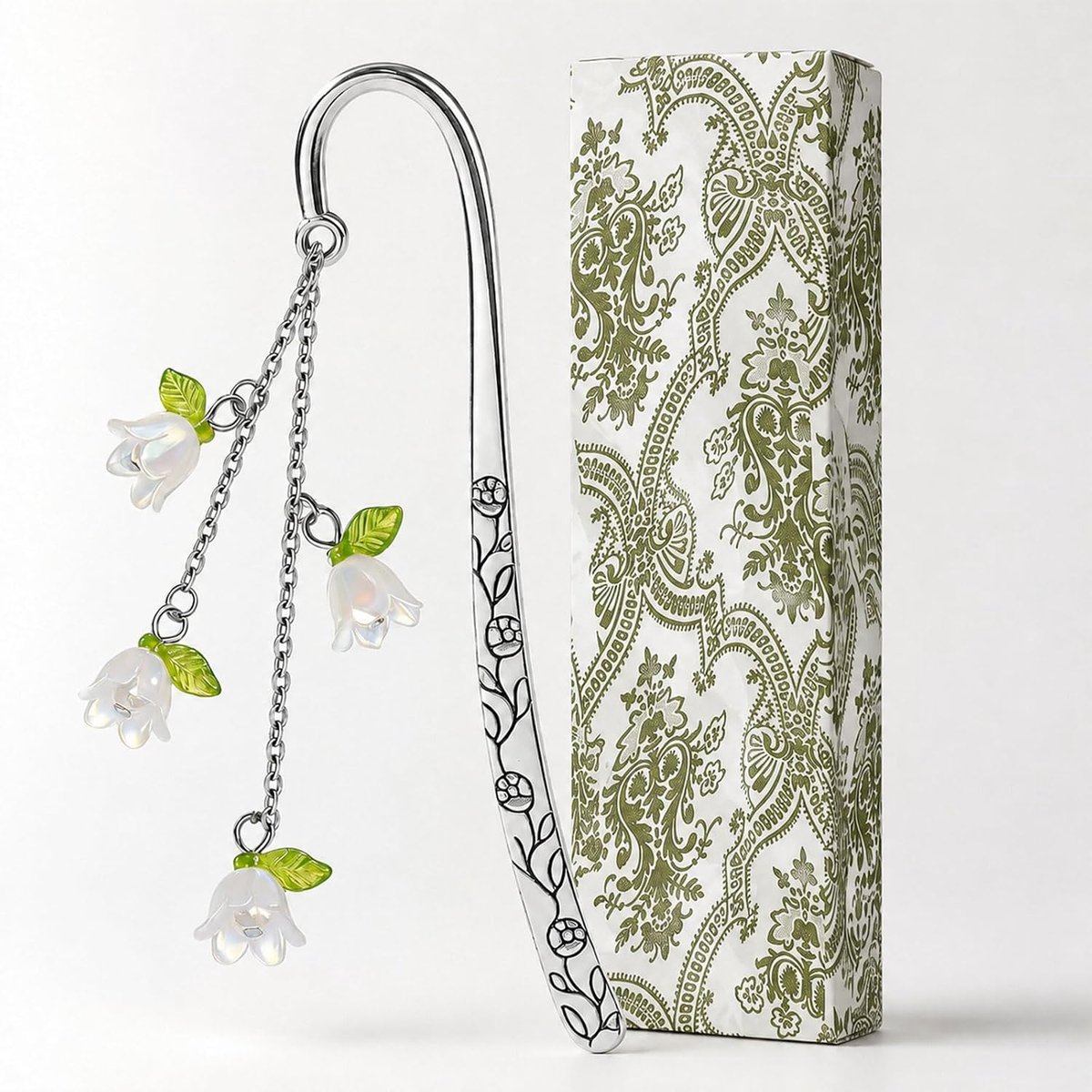 Metalen bladwijzer - zilveren met bloemenmotief - met hangende leliehangers - perfect voor boekenliefhebbers - SnelShoppen
