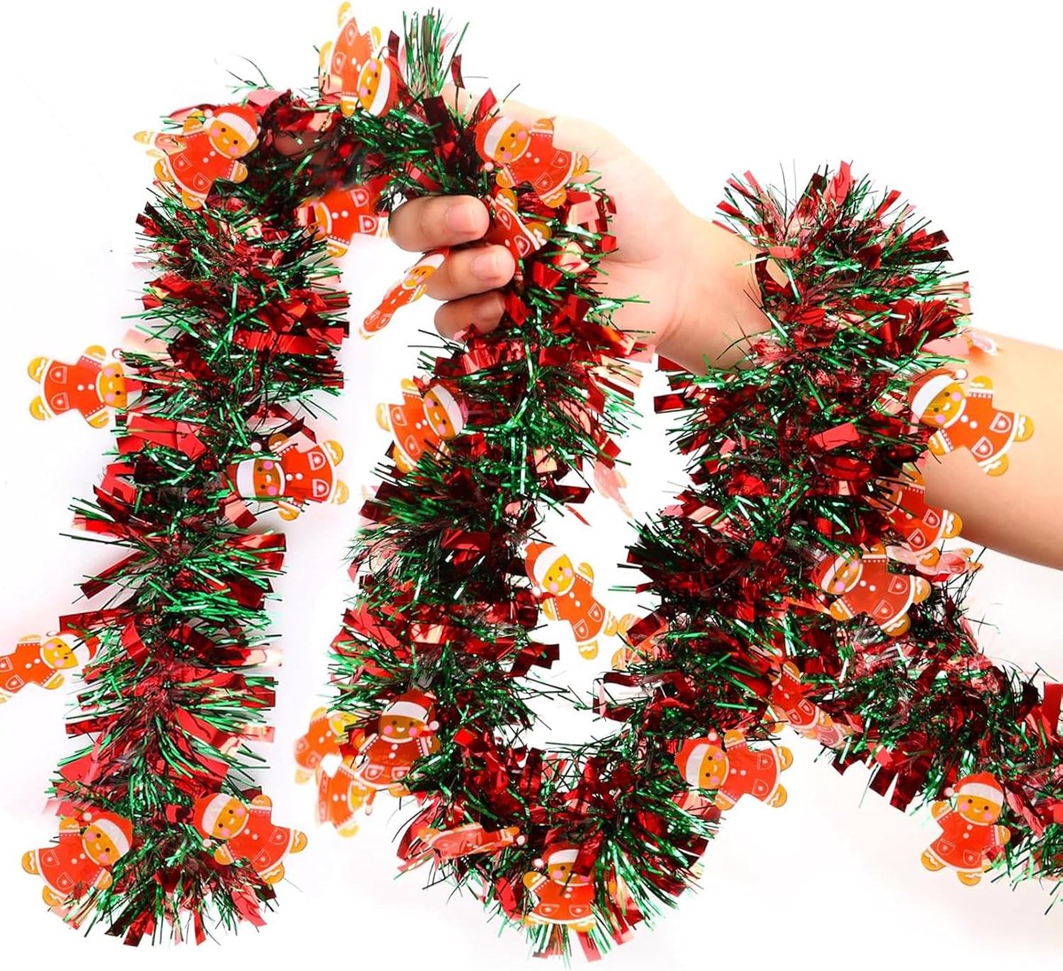 Kerstkrans 2m kerstguirlande - metallic glinsterend rood-groen - decoratie met koekjesman - SnelShoppen
