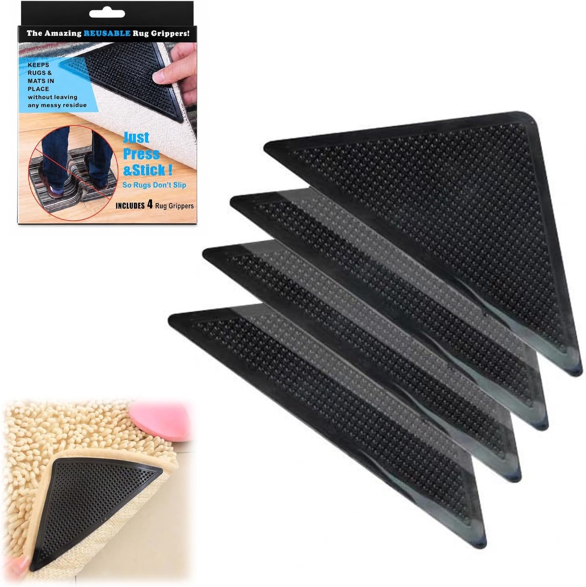 antislip PU-tapijten driehoekig - herbruikbaar - krachtige lijm - ideaal voor houten vloeren - SnelShoppen