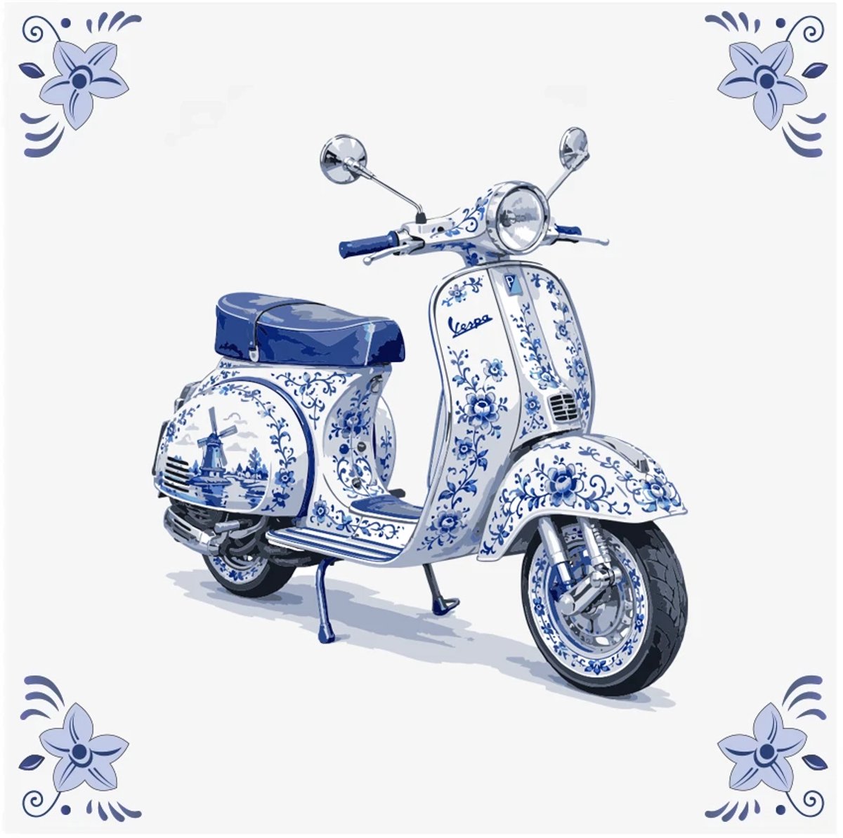 Delfts blauw tegeltje Vespa - delfts blauw wandbord - delftsblauw - hollandse cadeautjes - wanddecoratie - decoratieve accessoires