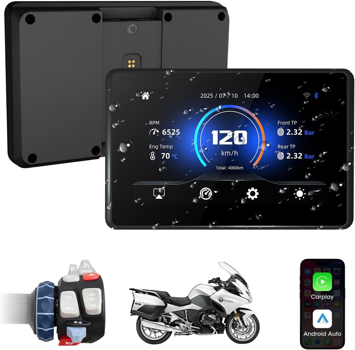 Motorfiets Carplay scherm 5 inch - Draadloos CarPlay & Android Auto - Waterdicht touchscreen - Eenvoudige navigatie - SnelShoppen
