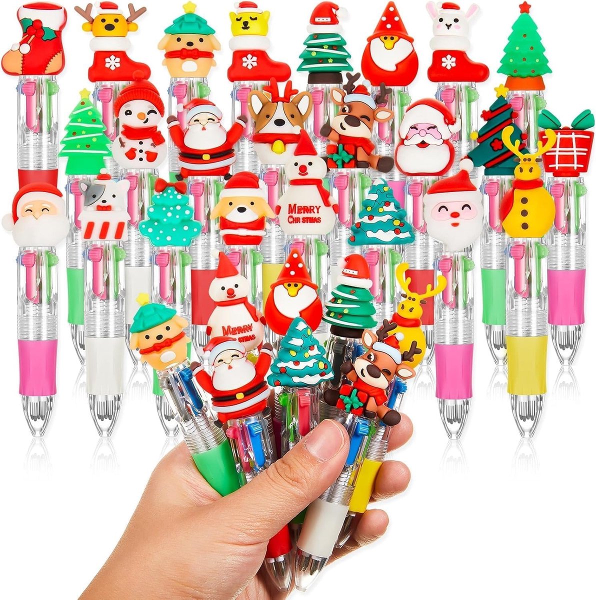 Kerstbal pennen 24 stuks - kleurrijk - met glittereffect - perfect voor kerstkaarten - SnelShoppen