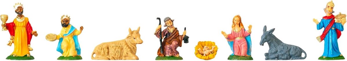 Kerststal Figuren Set van 8 - Handgeschilderd - 5 cm groot - Ideaal voor traditionele kerstdecoratie - SnelShoppen