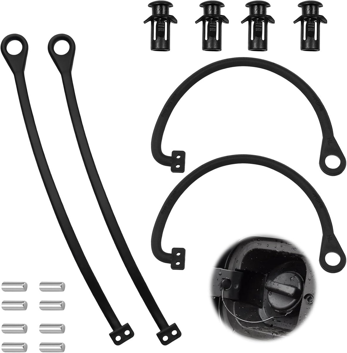 Tankdop Rubber Band Set 4 Stuks - Rechte en Gebogen Uitvoering - Brandstoftankdop Houderband met Clips - SnelShoppen