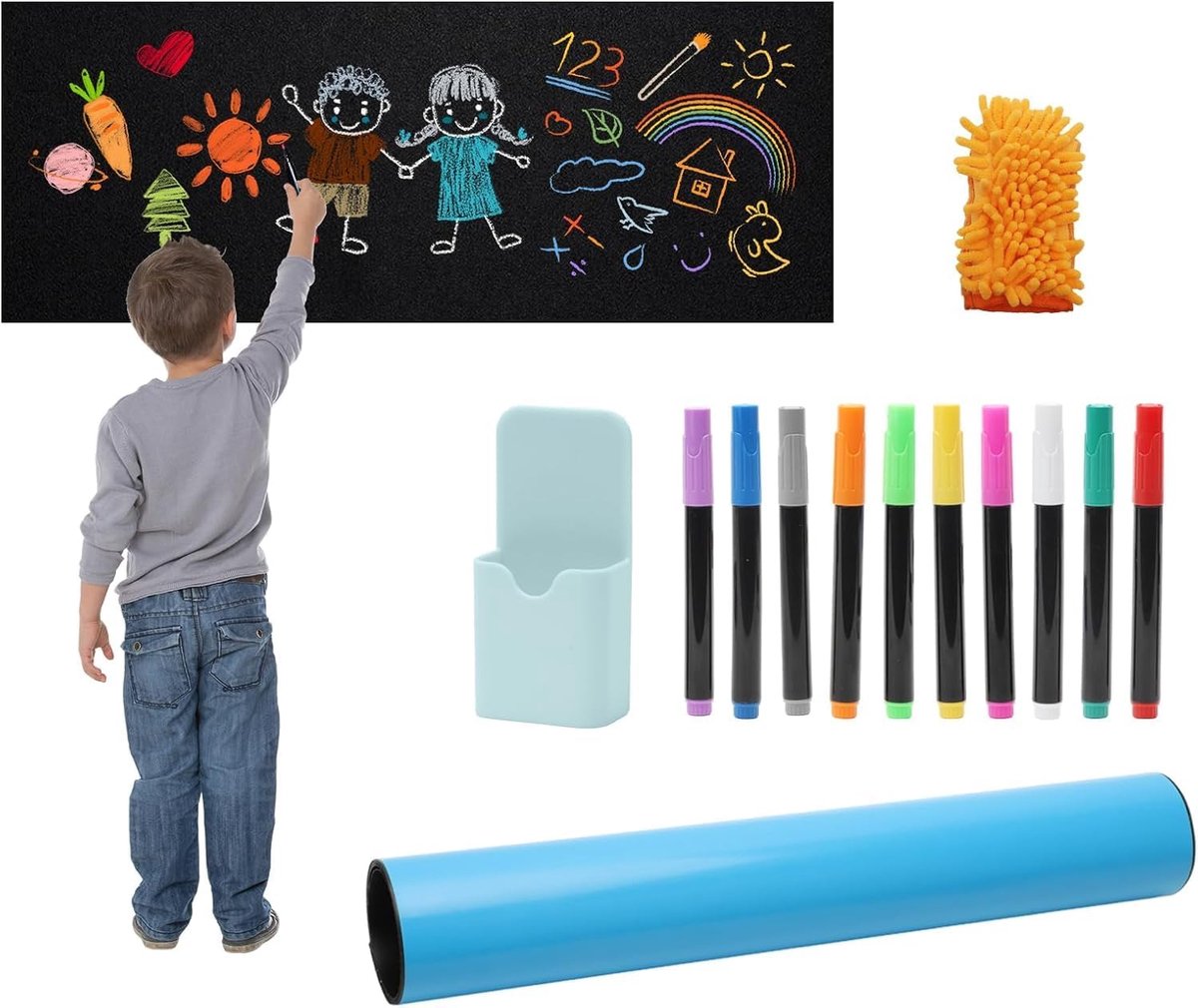 Magneetbordfolie 120 x 43 cm - zelfklevend zwart - afwisbare krijtfolie - ideaal voor thuis of kantoor - SnelShoppen