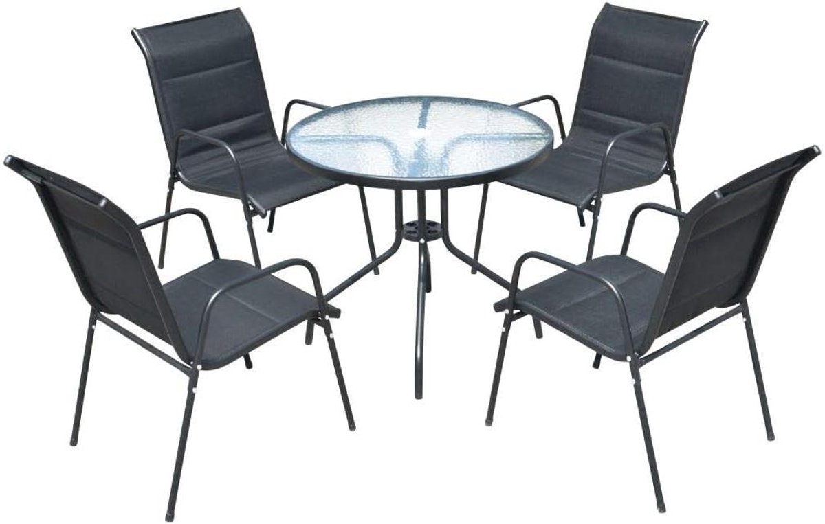 Tuinset 5 Delen - Balkonmeubilair Tuinstafel - Buiten Zitten - Stapelbare Stoelen - 80 x 71 cm - Zwart