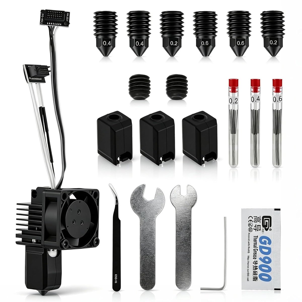 Hotend set 40 stuks - Gehard staal mondstuk 0,2/0,4/0,6 mm - Eenvoudige installatie - Compleet onderhoudspakket - SnelShoppen