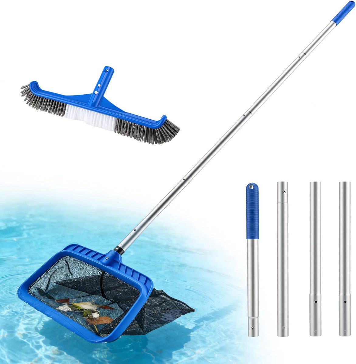 Poolreinigingsset - fijne mazen skimmer + robuuste borstel - geschikt voor telescopische stok - SnelShoppen