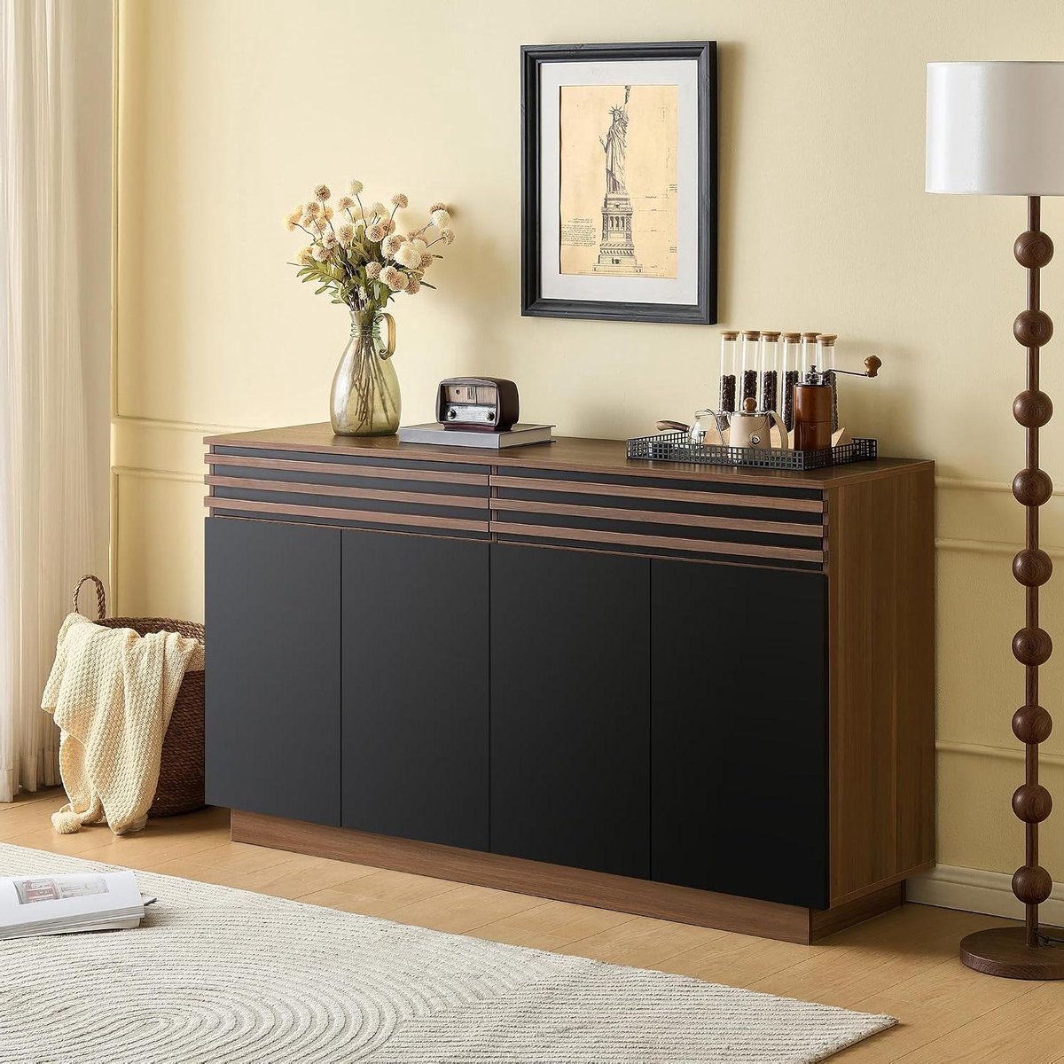 Modern Dressoir - Buffetkast Opbergkast - Woonkamer Organisatie - Veel Opbergruimte - 150x40x85 cm - Bruin Zwart