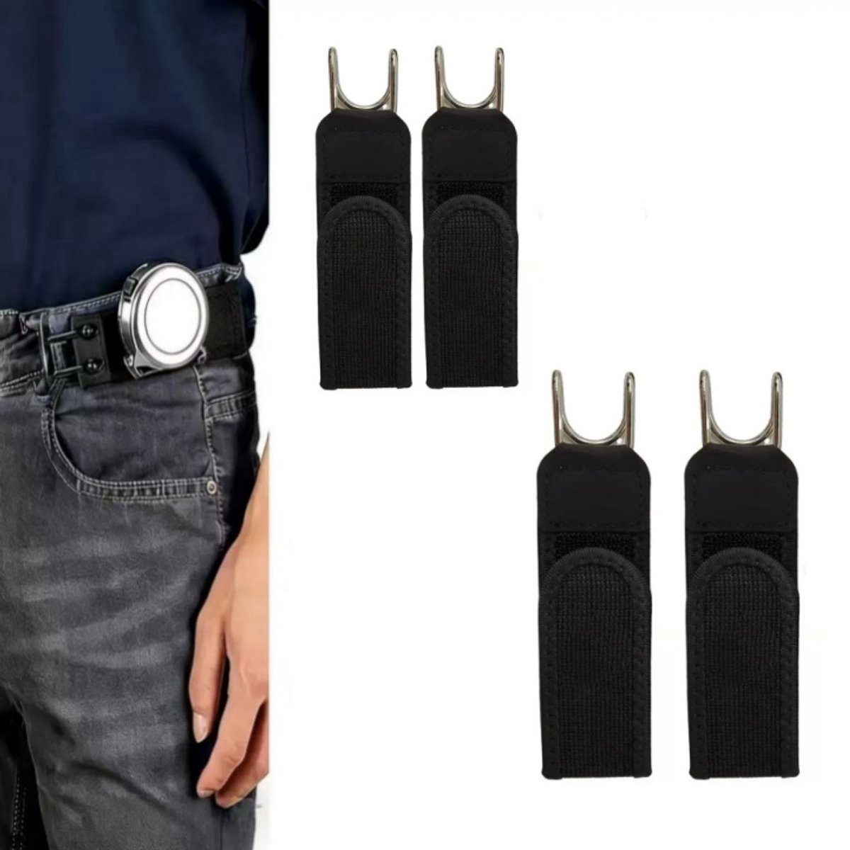 4er Set Hosenversteller Ohne Schnalle – Elastischer Unsichtbarer Gürtel – Verstellbarer Taillenclip – Für Damen und Herren –Voor Jeans, Casual, Werkkleding – Schwarz