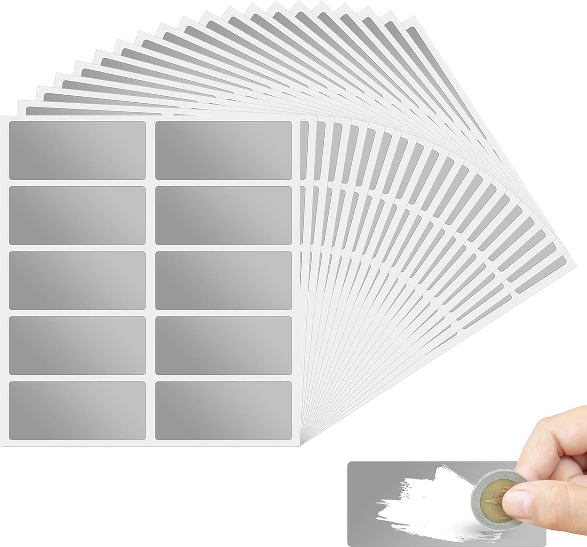 Krasvrije stickers 200 stuks - 60 x 25 mm - zilver - perfect voor waardebonnen - SnelShoppen