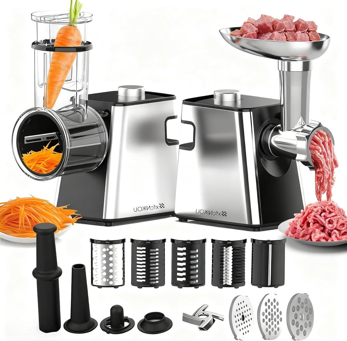Elektrische Keukenmachine - Multifunctionele Molen - Voedsel Bereiden - 5-in-1 Functionaliteit - 24.1L x 20.3W x 35.6H cm - Zilver