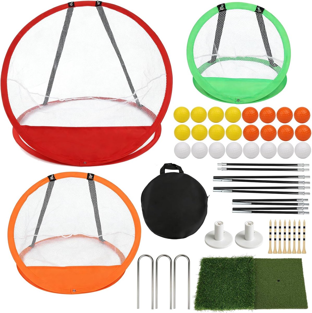 Golf oefennet set - 3 gekleurde chipping netten - met dubbele grasmat - ideaal voor binnen en buiten - SnelShoppen