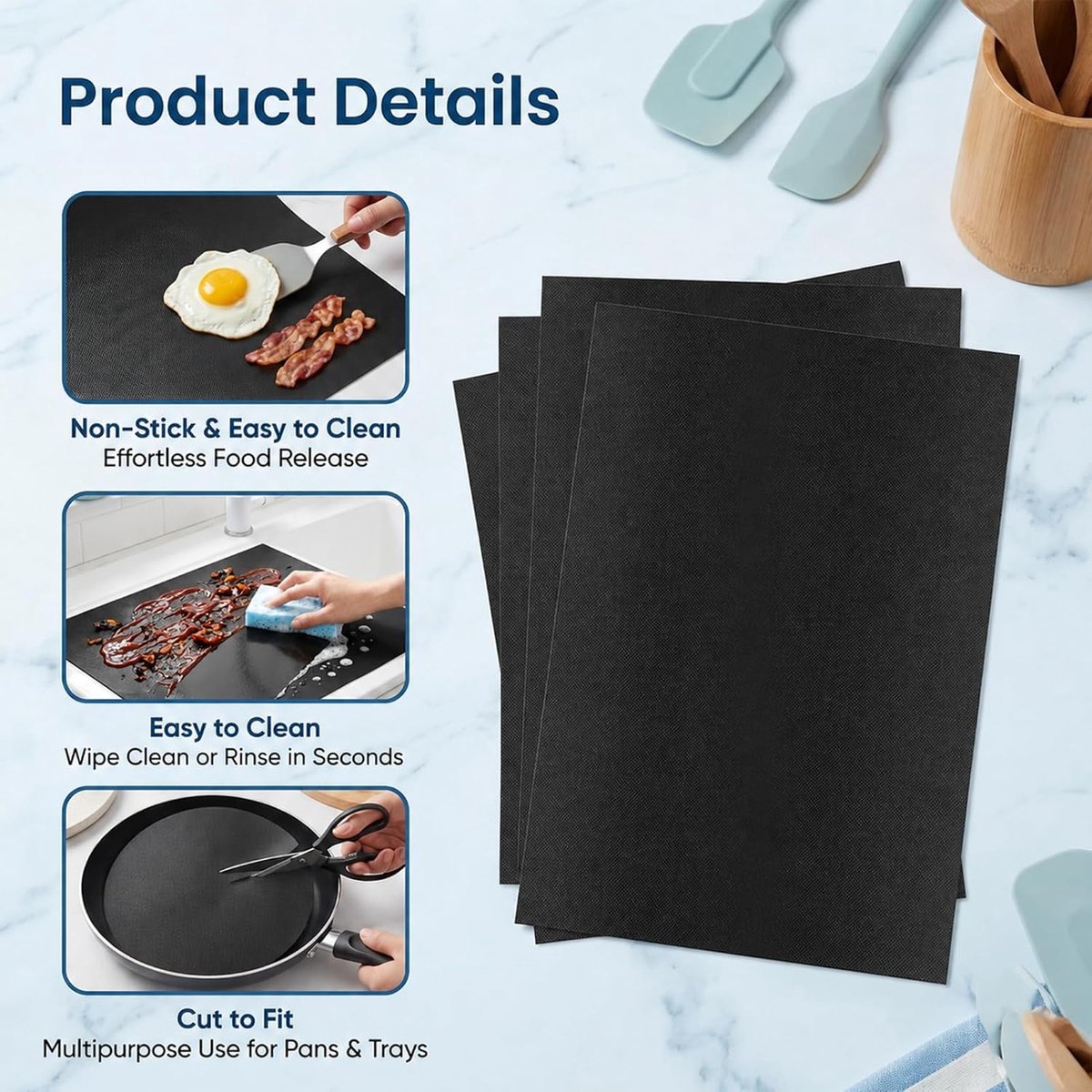 Grillmatten set van 4 - 40 x 50 cm - anti-aanbaklaag - herbruikbaar en op maat te snijden - SnelShoppen