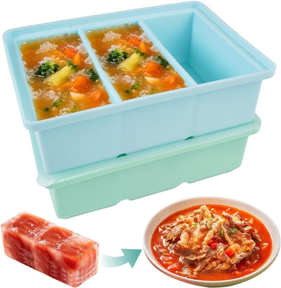 Silicone vriesbakje met deksel - 16,5x11,5x5,8cm - BPA vrij - ideaal voor soep en sauzen - SnelShoppen