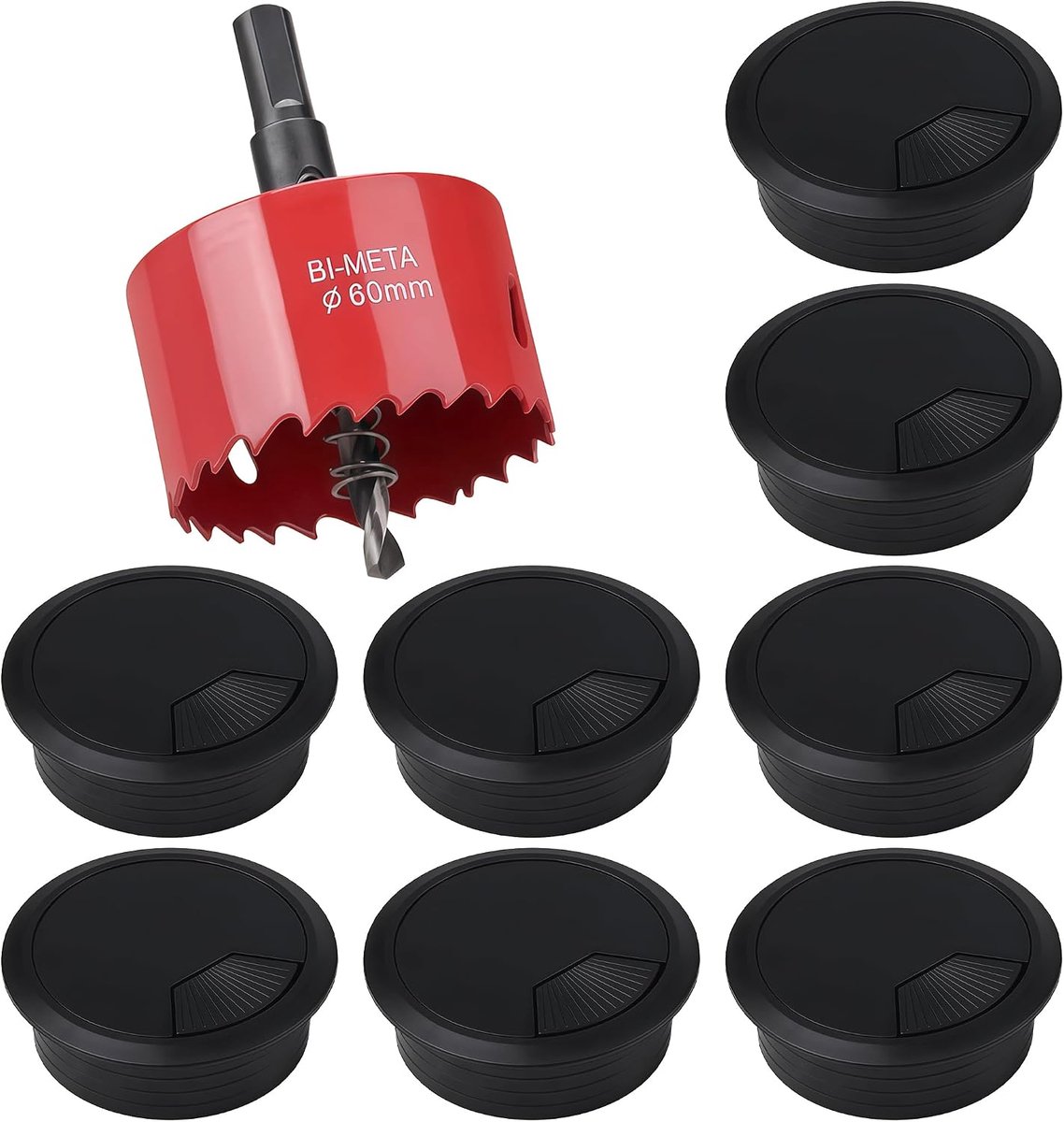 Kabeldoorvoer set 8 stuks - 60mm gatenzaag - hoogwaardig ABS - voorkomt kabelschaos - SnelShoppen