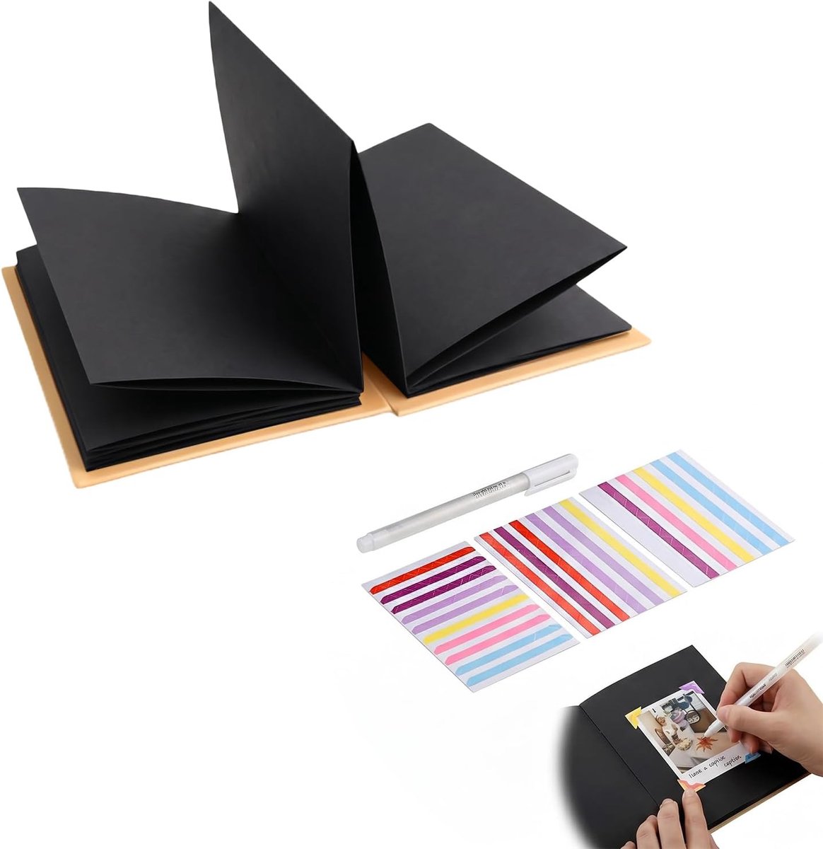 Fotoalbum accordeon 18 x 12 cm - zwart notitieboek - met zelfklevende hoeken - perfect voor herinneringen - SnelShoppen