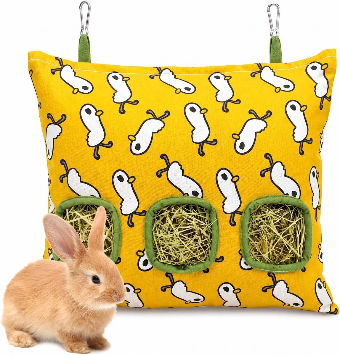 Hooizak konijn 35 x 30 cm - katoen en linnen - opvouwbaar met riem - ideaal voor thuis en onderweg - SnelShoppen