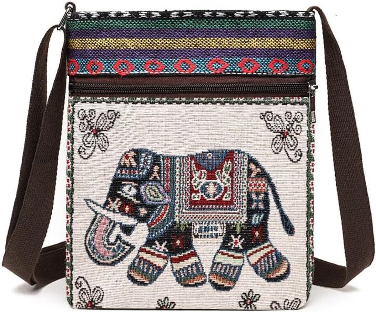 Schoudertas - Geel - Olifantenprint - Casual tas voor dagelijks gebruik - SnelShoppen