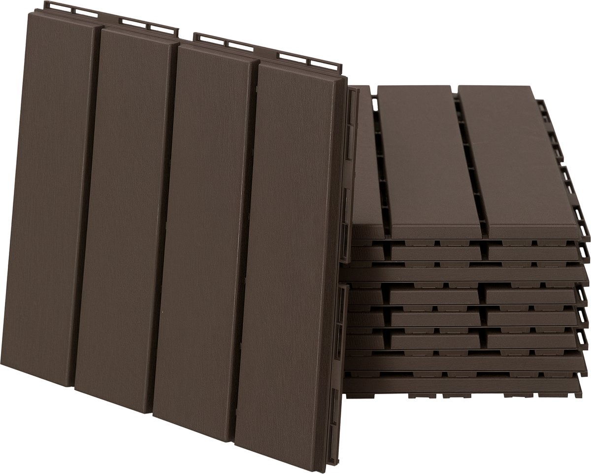 Set van 9 terrastegels balkon terras 30 x 30 cm - tuin kliktegel vloertegel - kunststof - chocoladebruin