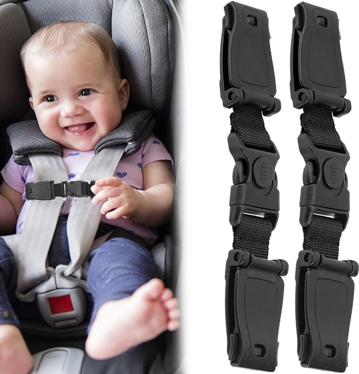 Kinderzitje Veiligheidsriem Clip - Zwart - Anti-Buckle Bescherming - Geschikt voor autostoel en kinderwagen - SnelShoppen
