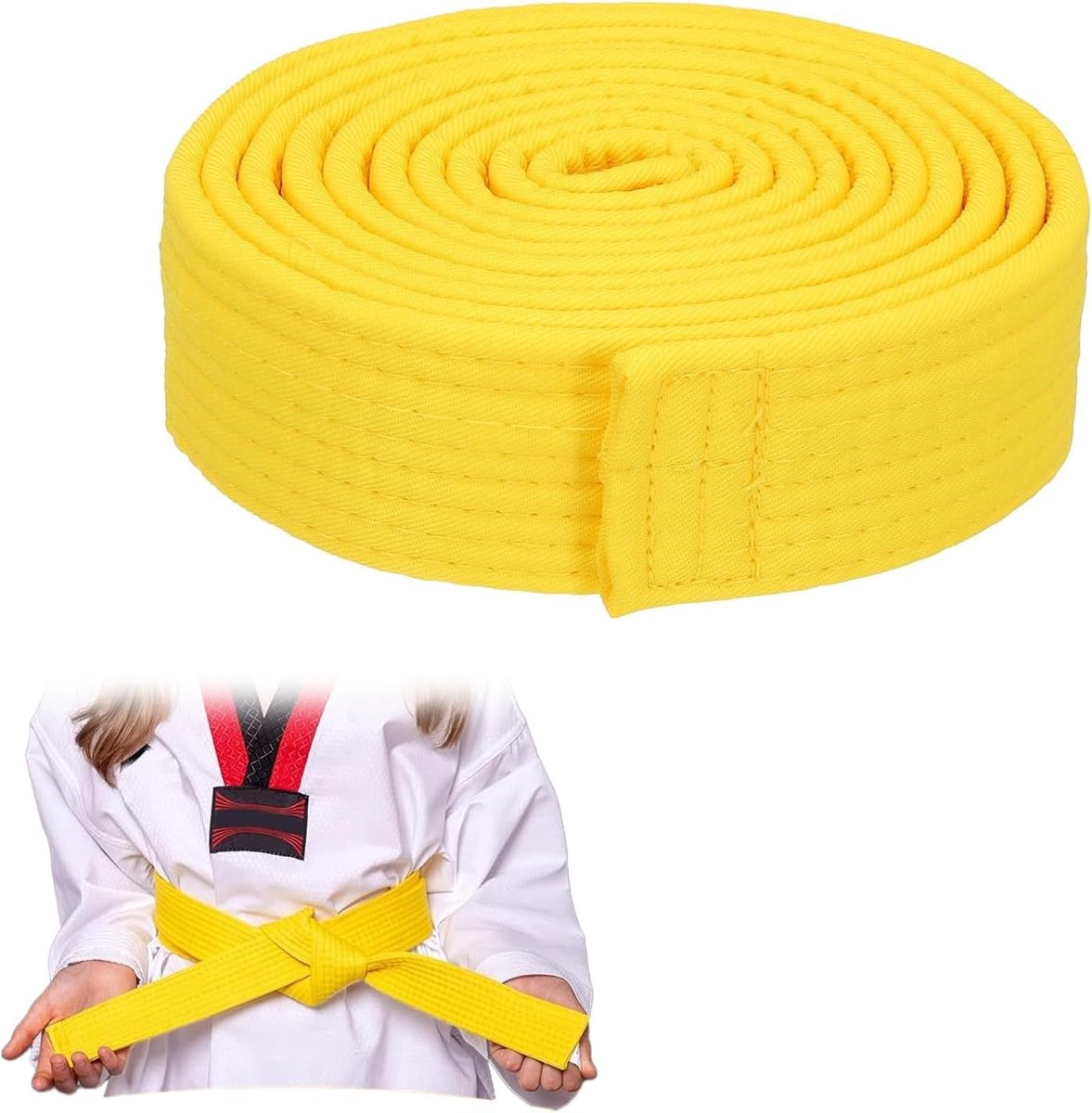 Judo band geel 240cm - katoenen riem - sterke stiksels - ideaal voor training - SnelShoppen