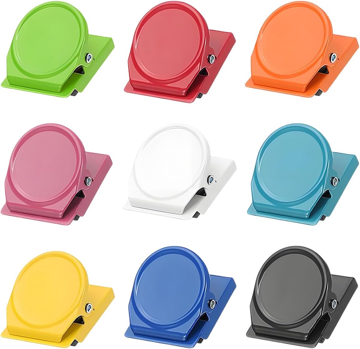 Magnetische metalen clips 9 stuks - multicolor - robuust en duurzaam - ideaal voor notities - SnelShoppen