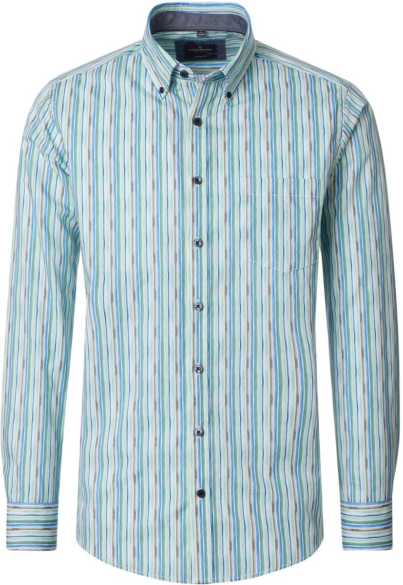 CASA MODA Sport comfort fit overhemd - popeline - wit - groen - blauw - taupe dessin