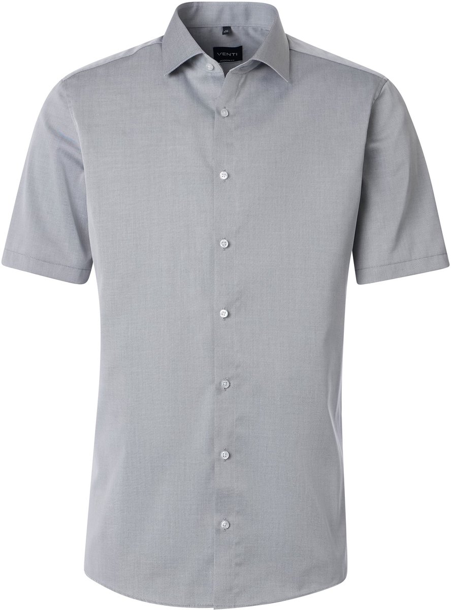VENTI modern fit overhemd - korte mouw - twill - grijs - Strijkvrij - Boordmaat: 39 (EU maat: M)