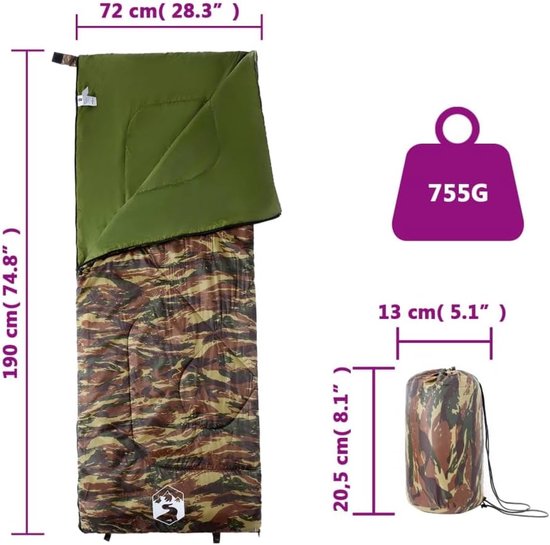Kampeer Slaapzak - Reis Slaapzak Backpacking - Buiten Overnachten - Waterbestendig Weerbestendig - 190 x 72 cm - Camouflage — afbeelding 5