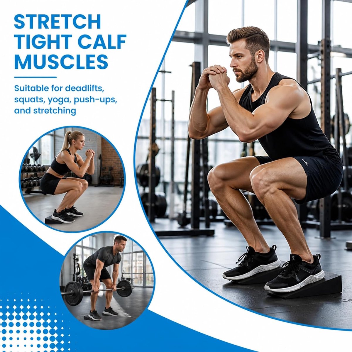 Set van 2 fitnessbanden en 5 fitnessbanden, wiggen voor diepere squats, hielwig en scheenboogspanner, antislip EVA-hellingen