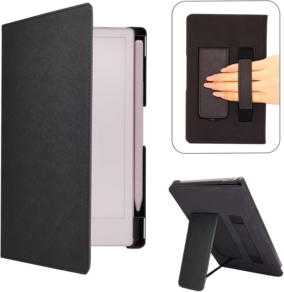Beschermhoes met standfunctie voor Remarkable Paper Pro Move (7,3") – Beschermhoes met vouwbare achterkant, automatische slaap-/wekfunctie, penhouder en riem, zwart