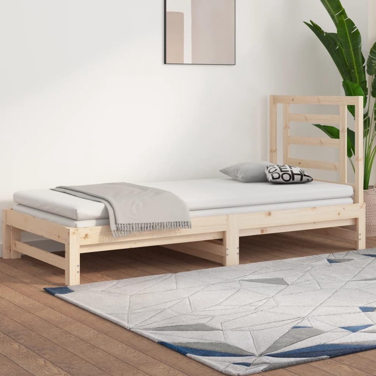 Uitschuifbaar massief grenenhout 2x 90x190 cm logeerbed bank slaapbank met lattenbodem voor woonkamer slaapkamer dagbed