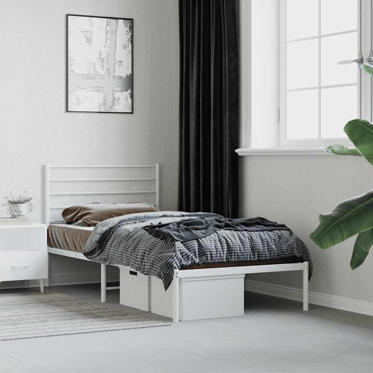 Stalen bedframe Opbergruimte onder bed Klassiek Wit 90x190 cm | Metalen bedframe met hoofdbord wit 90x190 cm stevig logeerbed met opbergruimte