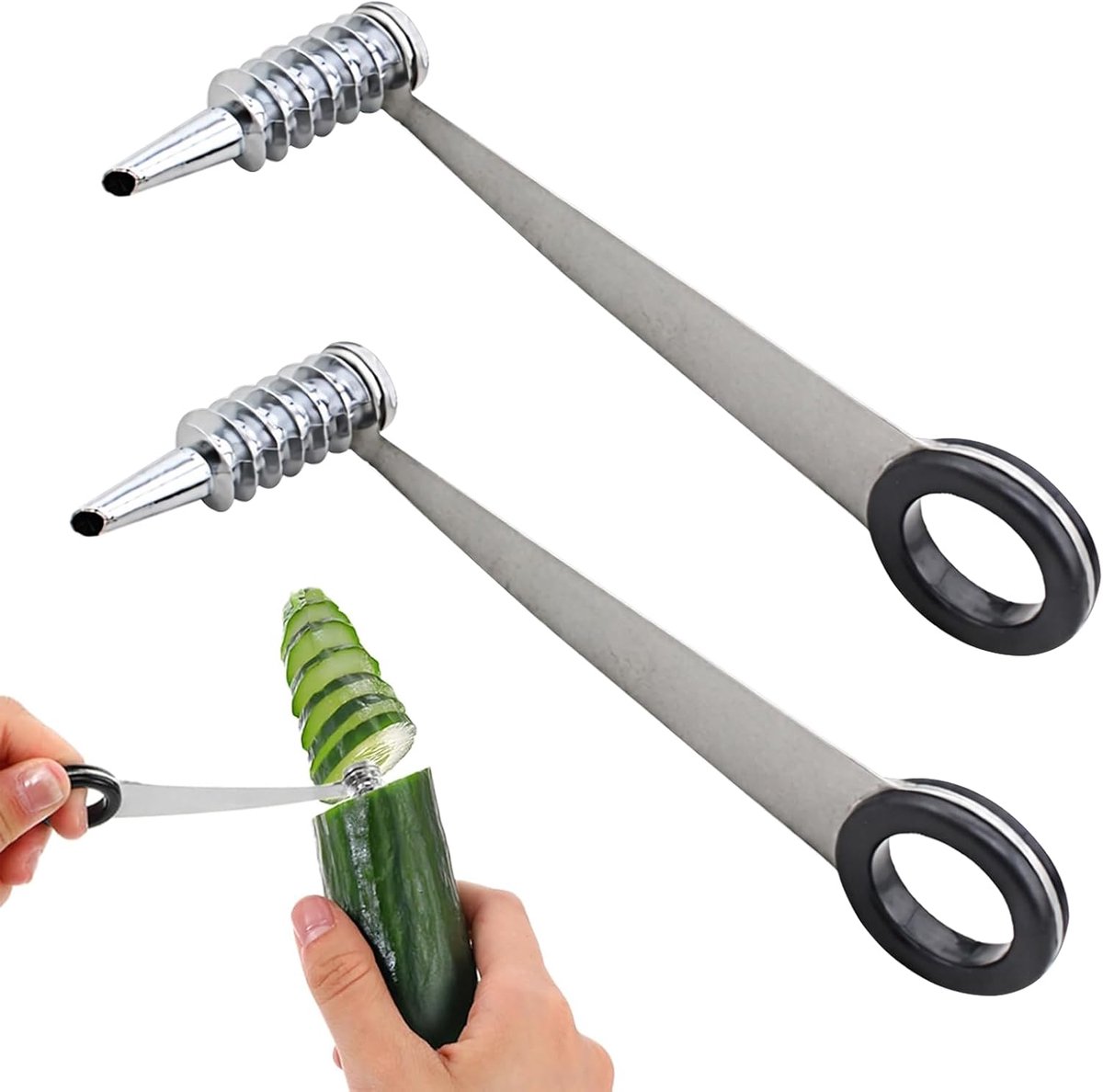 Aardappelspiraalsnijder, spiraalsnijder, aardappelspiraalsnijder, 2 stuks, roestvrij staal, compact, direct te gebruiken, voor aardappelen, wortelen, komkommers, gemakkelijk te reinigen