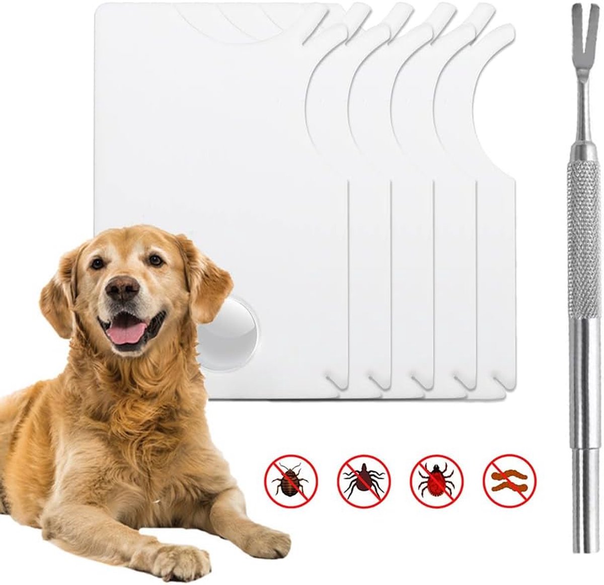 Zeektekenkaart met loep, set van 5 stuks tekentange, tekentangen-gereedschapsset, tekenkaart voor mensen met roestvrijstalen tekentange voor mensen, kinderen, honden en katten