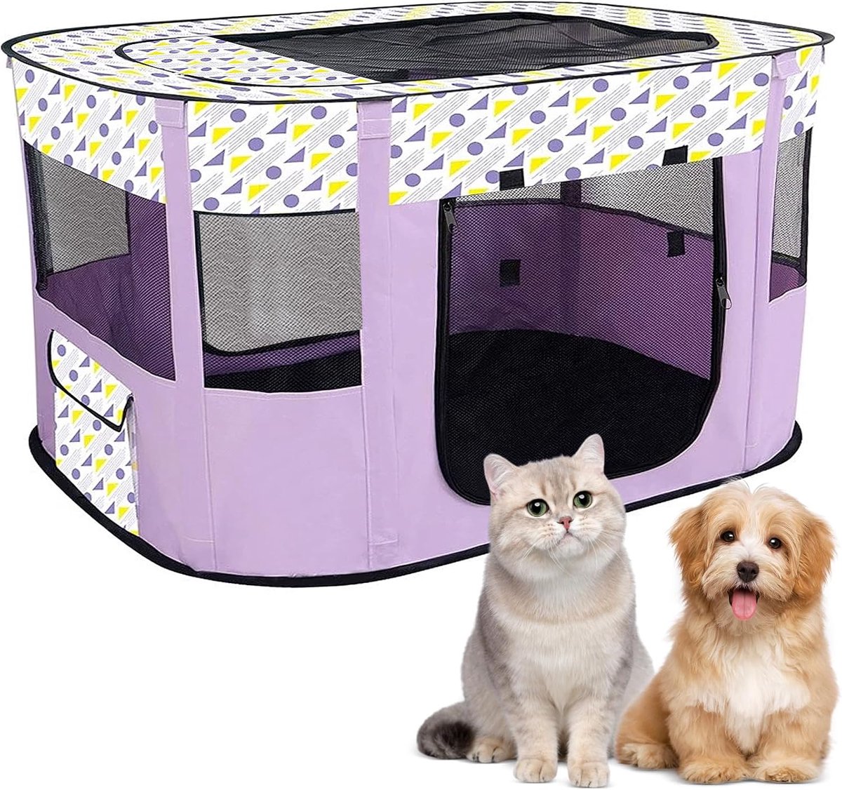 Puppybox voor huisdieren, opvouwbare omheining, puppyuitloop, rechthoekige tent, draagbaar hok voor kittens, puppy's en konijnen (paars)