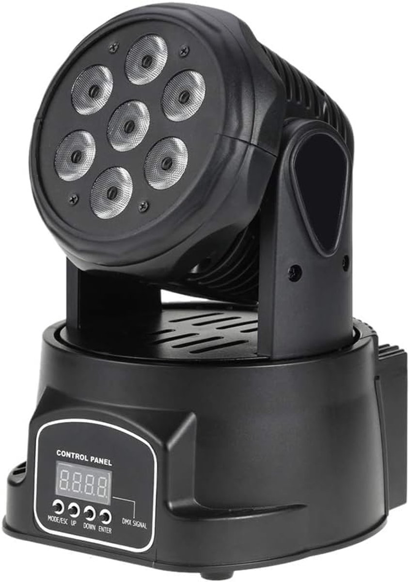 Mobiele led-kop, 70 W RGBW 4-in-1, 7 leds, 9/14 kanalen DMX512, digitaal display, automatische besturing en audio, voor discotheek en club