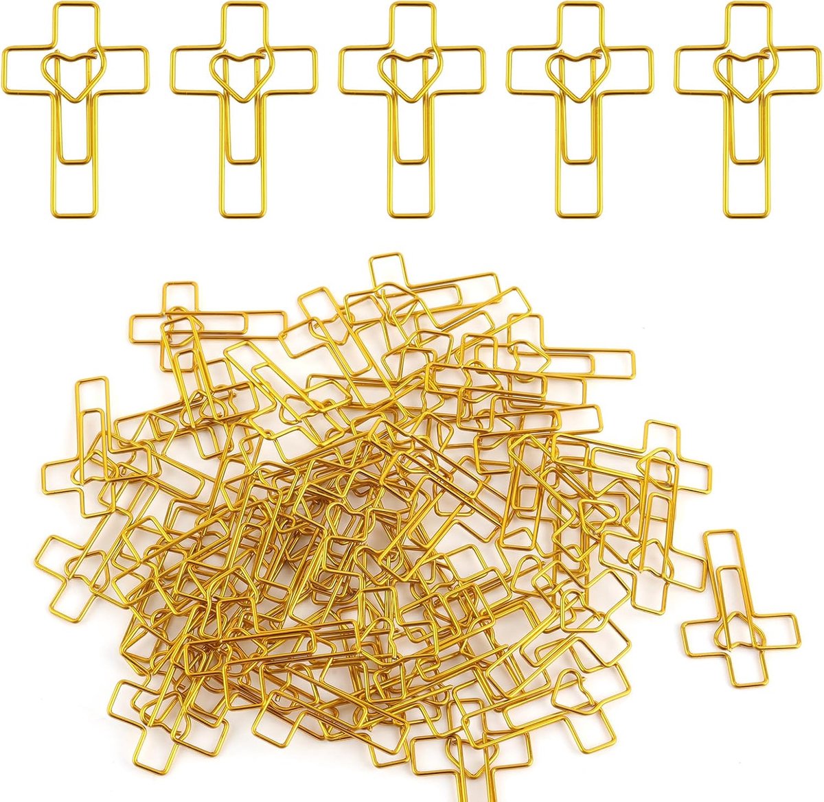 50st Gouden Hartvormige Kruisvormige Paperclips, Kruisvormige Paperclips Jezus Bijbelbladwijzer Lees- en Schrijfbenodigdheden voor het Vullen van Paaseieren Christelijk Cadeau