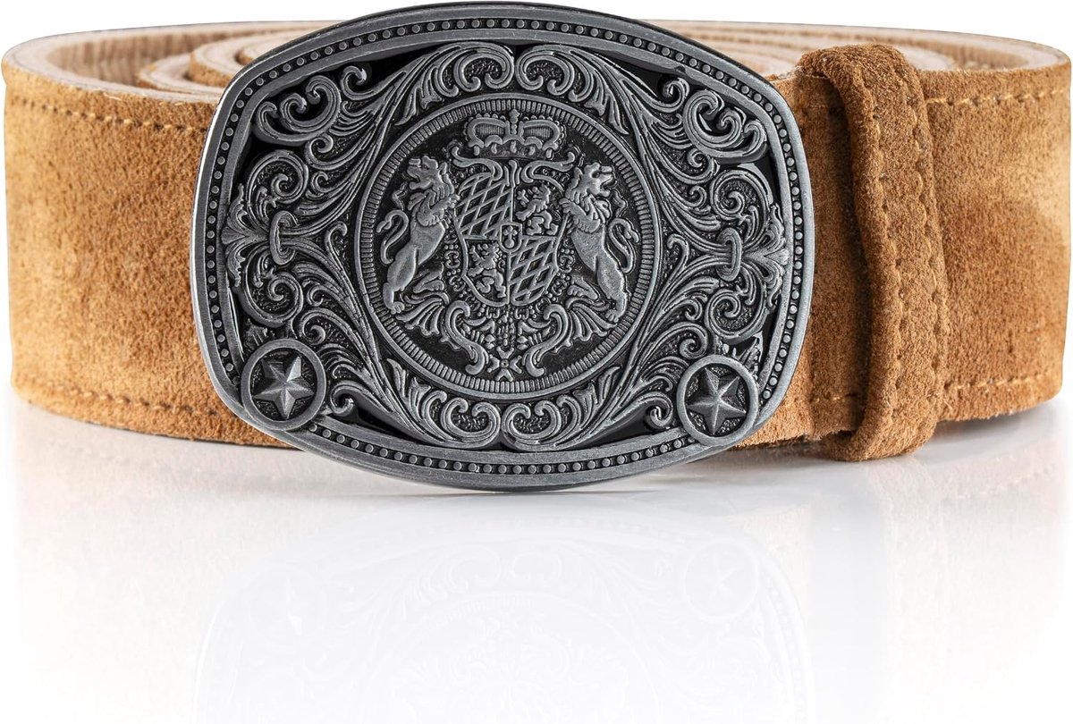Klederdrachtriem voor heren, alpenkoppel, van echt leer, klassieke traditionele lederhose, riem met klederdrachtgesp
