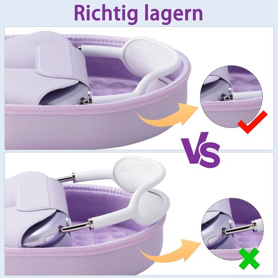 Compatibel met Apple Airpods Max hoofdtelefoons, Eva harde hoes etui shell voor het opbergen van hoofdtelefoons op reis en buitenshuis (Lila) van compatibel — afbeelding 5