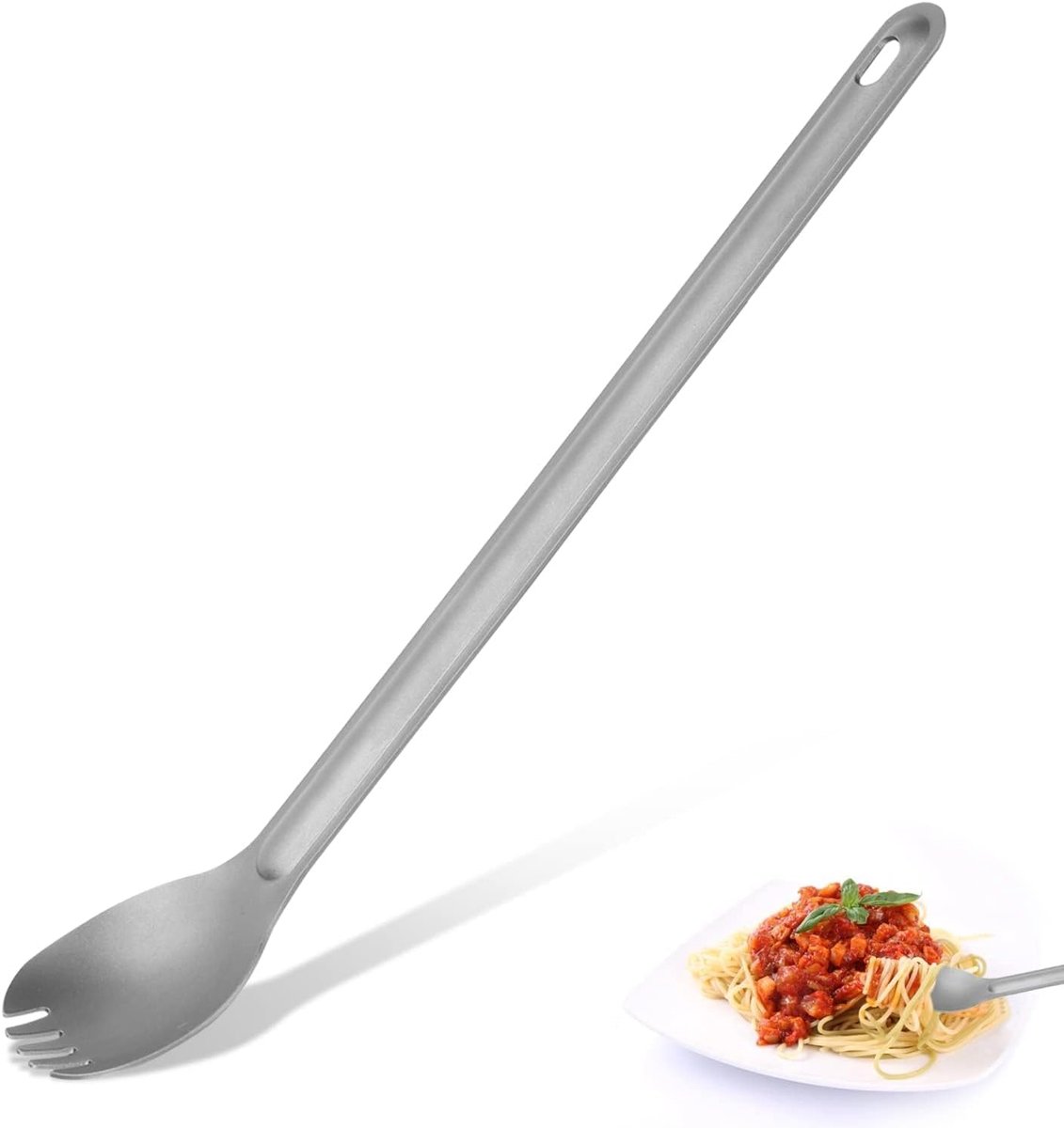 Titanium spork met lange handgreep, campinglepel en vorkset, campingsporks herbruikbaar lang voor buiten kamperen(Lepel en vork met lange steel)
