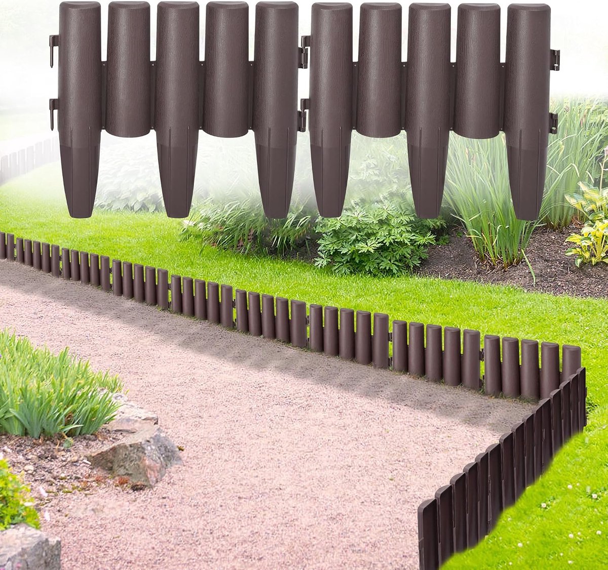 Gazonrand, bed behuizing kunststof bed omranding bed begrenzing maaikant imitatiehout flexibele gazon rand tuinpalissade 15 cm hoog (2,8 m bruin)
